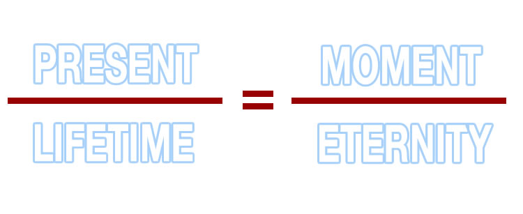 The equation of 'awareness' over 'time' versus 'now' over 'all time'