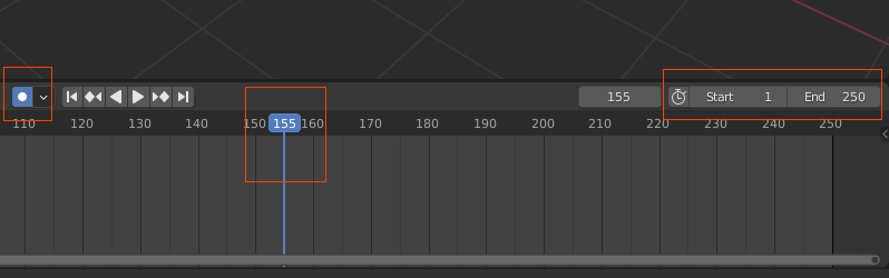 A daigram of time in 3D software showing the record button (birth) and the time pointer (the present)