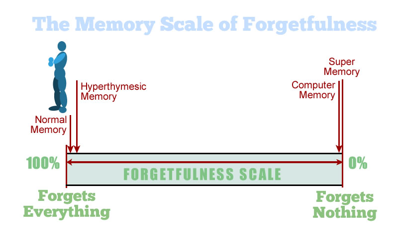 An artist rendition of a scale of remembering, from forgetfulness to total retention.