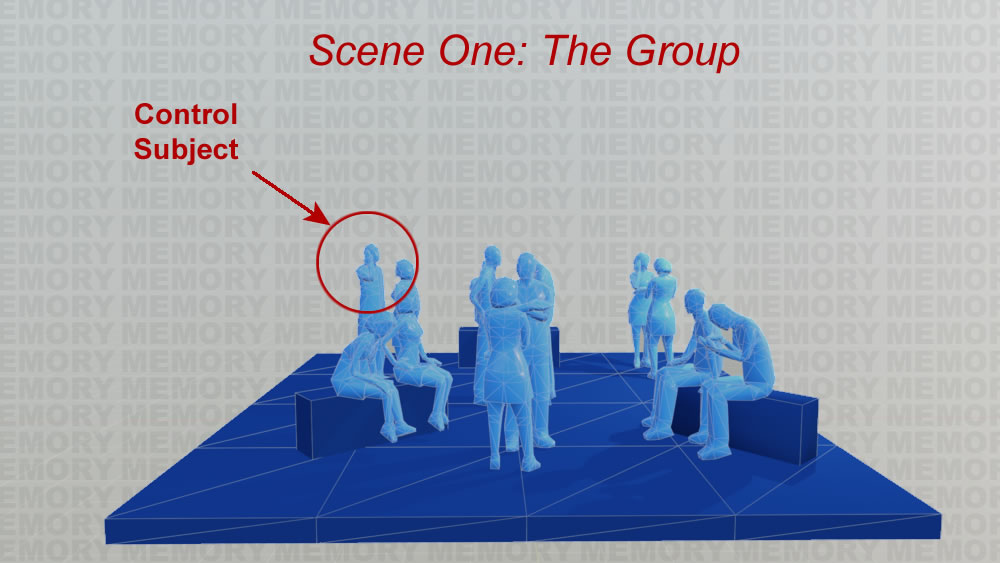 Scene of a man, at a party, about to undergo an Out of Body Experience