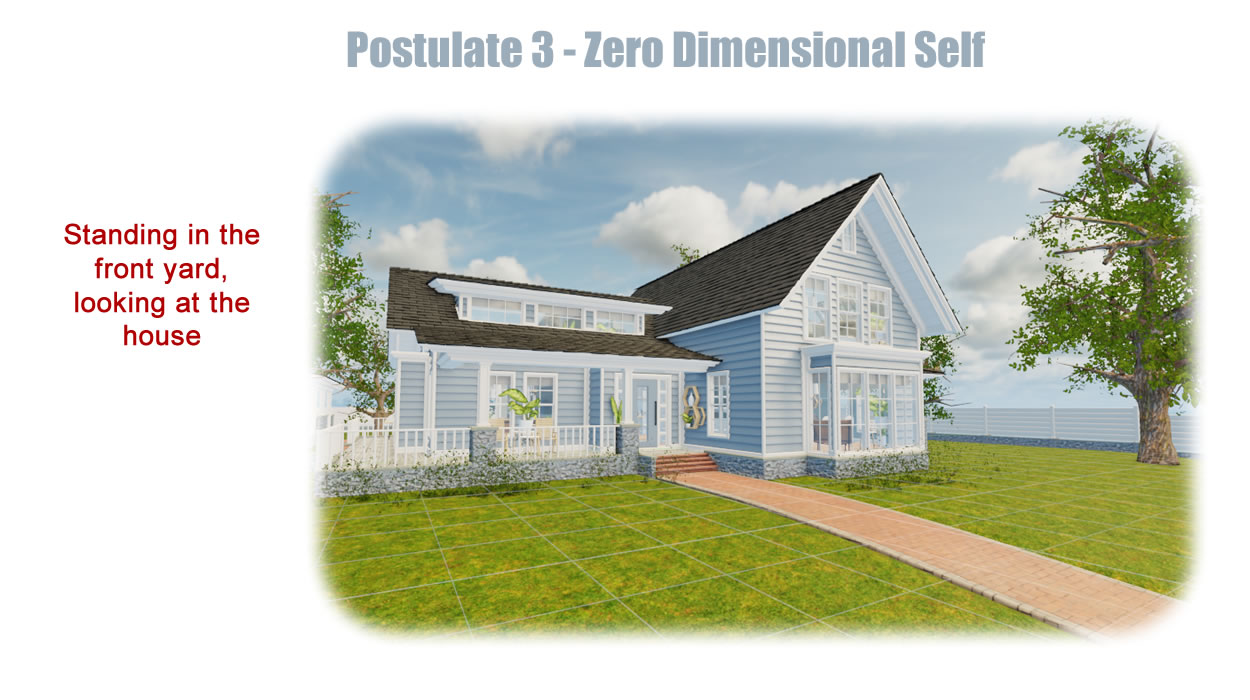 This is our view standing in the front yard. We are like the camera. We have a specific X, Y, and Z location within the environment.